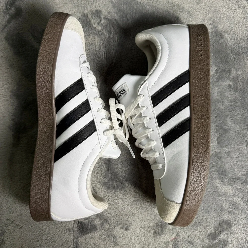 Adidas VL Court 3.0 Mens SZ 10 White Black Gum Sole Leather Sneakers NWOB